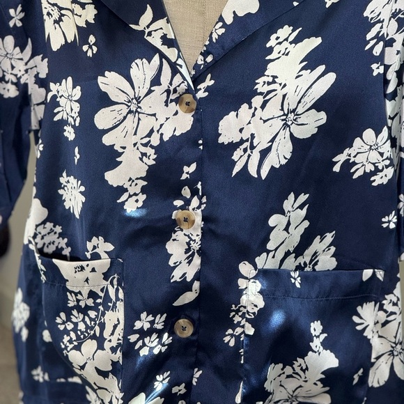 Elan Navy Blue Floral Button Down Shirt - Picture 2 of 5